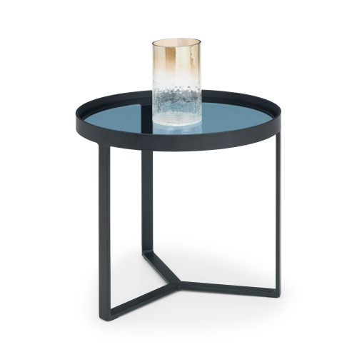 Loft Black Metal and Smoked Glass Lamp Table (D45 x W45 x H50cm)
