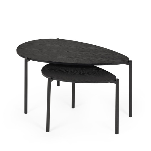 Lorette Black Ash Effect Teardrop Nest of 2 Coffee Tables (H45.5 x W63.5 x D103cm)