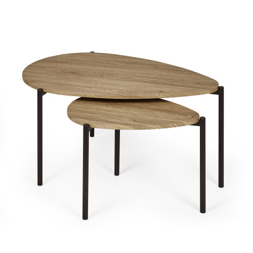 Lorette Oak Effect Teardrop Nest of 2 Coffee Tables (H45.5 x W63.5 x D103cm)