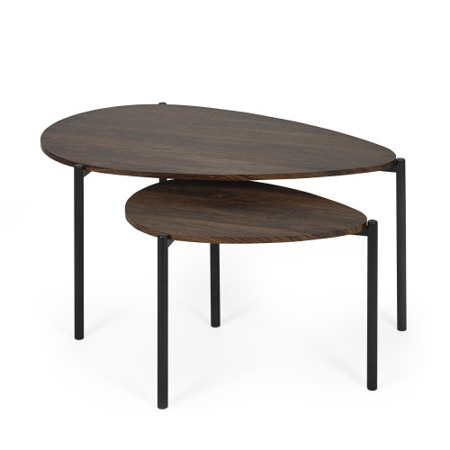 Lorette Walnut Effect Teardrop Nest of 2 Coffee Tables (H45.5 x W63.5 x D103cm)