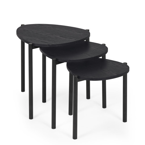 Lorette Black Ash Effect Teardrop Nest of 3 Side Tables (H45.5 x W50 x D52.5cm)