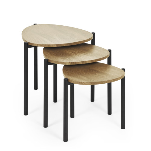 Lorette Oak Effect Teardrop Nest of 3 Side Tables (H45.5 x W50 x D52.5cm)