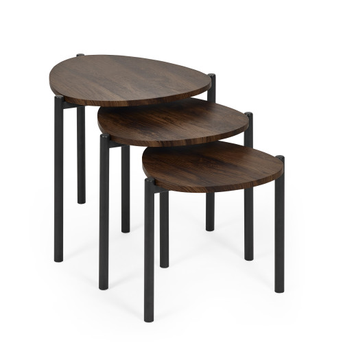 Lorette Walnut Effect Teardrop Nest of 3 Side Tables (H45.5 x W50 x D52.5cm)