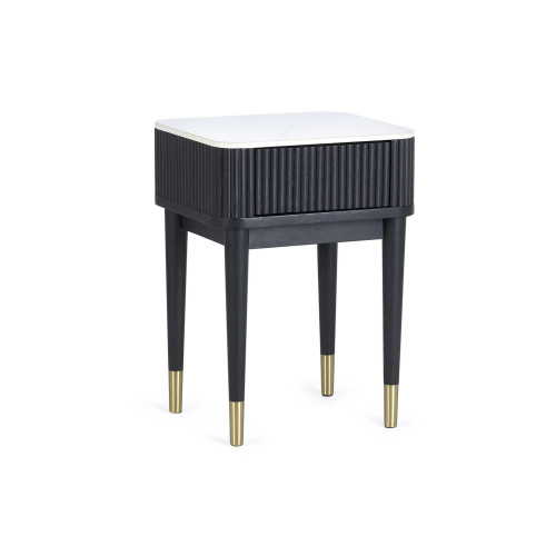 Louis Black Fluted Lamp Table with Drawer (D35 x W40 x H56cm)