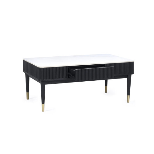 Louis Black Fluted Coffee Table with 2 Drawers (D65 x W110 x H47cm)