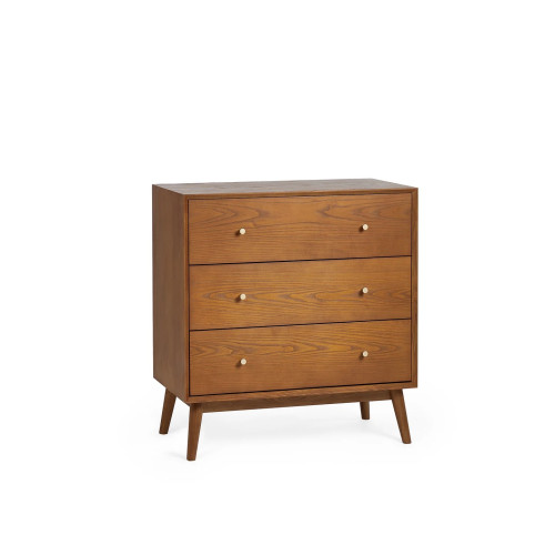 Lowry Cherry Ash Wood 3 Drawer Chest (D44 x W84 x H90cm)