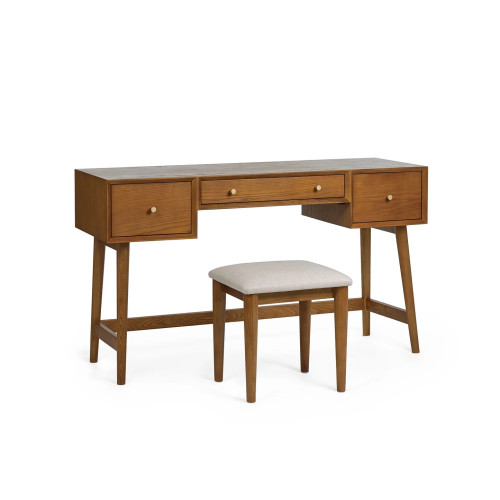 Lowry Cherry Ash Wood Dressing Table & Stool (D44 x W132 x H76cm)