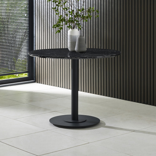 Luca Black Marble Effect Round Pedestal Dining Table (H76 x W100 x D100cm)