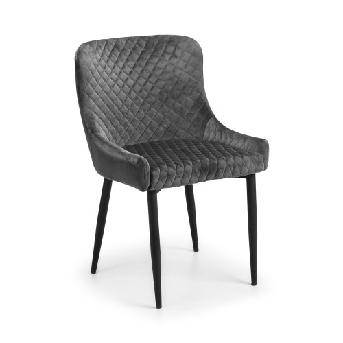 Set of 2 Luxe Grey Velvet Dining Chairs (D62 x W50 x H82)