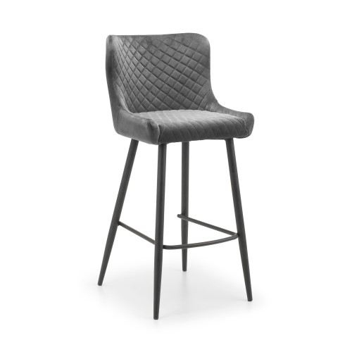Luxe Grey Velvet Bar Stool (D54 x W46 x H105cm)