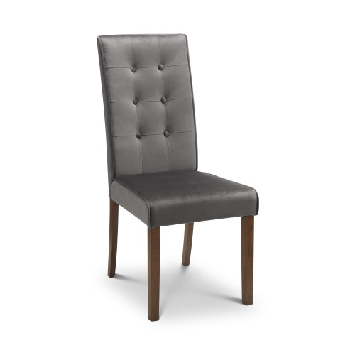 Set of 2 Madrid Grey Velvet Dining Chairs (D64 x W41 x H103cm)