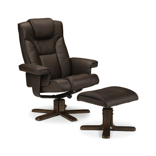 Malmo Brown Faux Leather Massage Reclining Swivel Chair with Stool (D82 x W83 x H105cm)