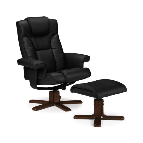 Malmo Black Faux Leather Massage Reclining Swivel Chair with Stool (D82 x W83 x H105cm)