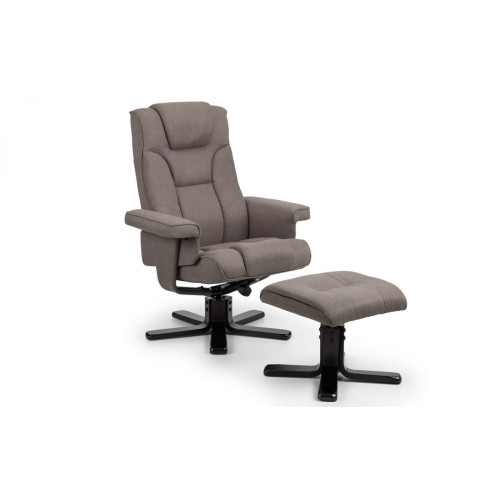Malmo Grey Linen Fabric with a Black Base Swivel Recliner Stool and Chair  (D82 x W83 x H105)