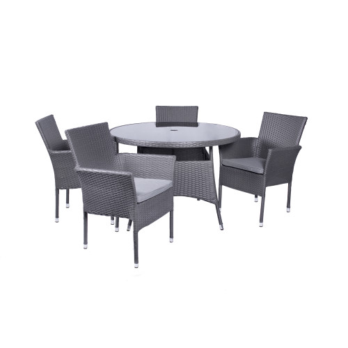 Malaga Grey Rattan 4 Seater Round Fixed Dining Set