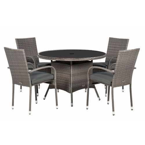 Malaga Brown Rattan 4 Seater Round Stacking Dining Set