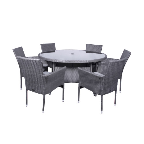 Malaga Brown Rattan 6 Seater Round Fixed Dining Set