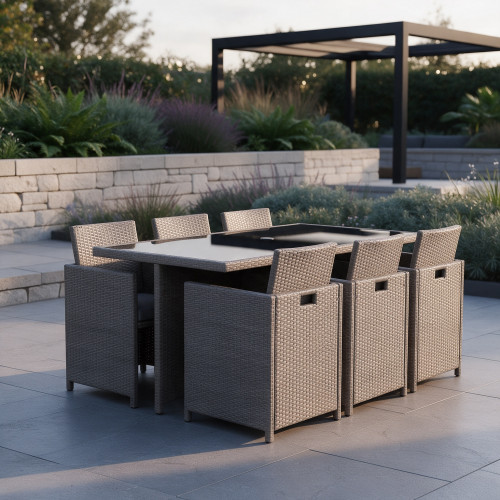 Malaga Brown Rattan 6 Seater Cube Set
