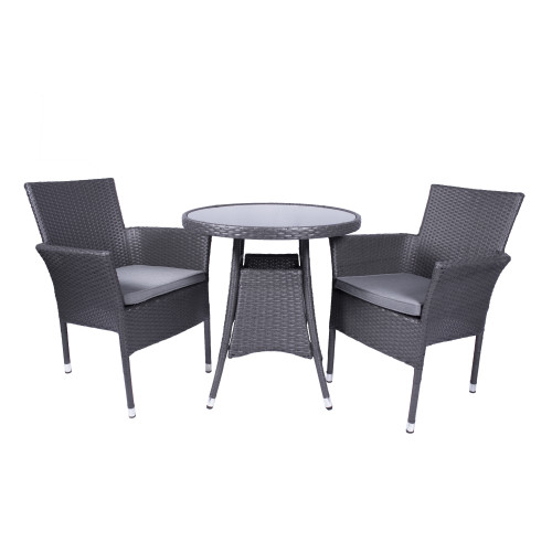 Malaga Grey Rattan 2 Seater Round Fixed Bistro Set