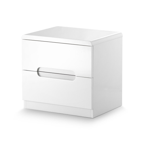 Manhattan High Gloss White 2 Drawer Bedside (D35 x W45 x H43cm)