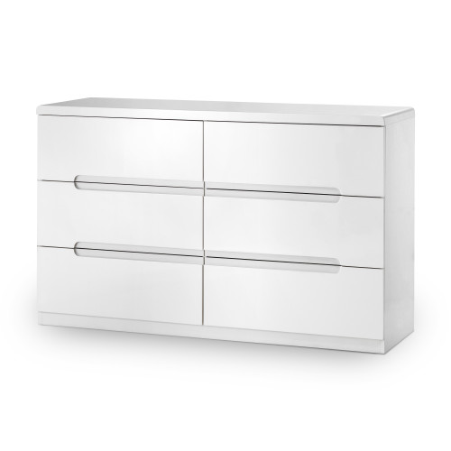 Manhattan High Gloss White 6 Drawer Chest (D40 x W130 x H80cm)