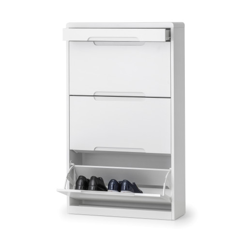 Manhattan High Gloss White Shoe Cabinet with 1 Drawer (D25 x W73 x H125cm)