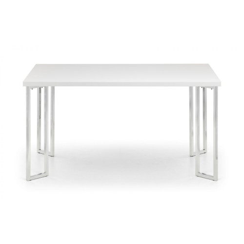 Manhattan White High Gloss and Chrome Finish Rectangular Dining Table (D90 x W150 x H76)