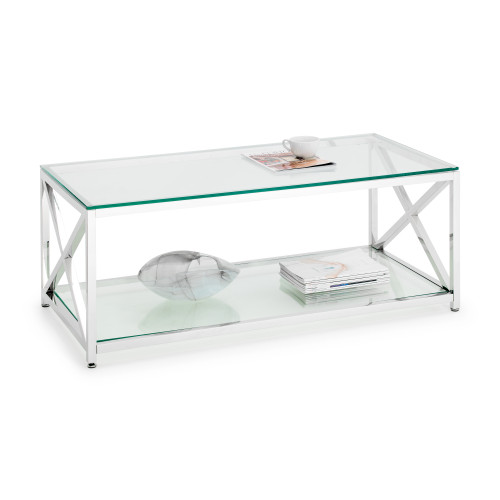 Miami Stainless Steel with Tempered Glass Top Coffee Table (D60 x W120 x H45cm)