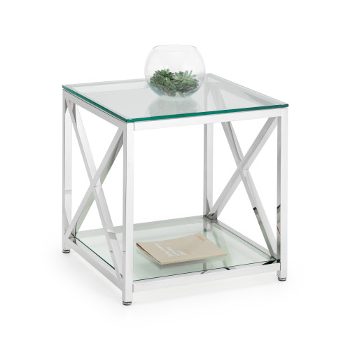 Miami Stainless Steel with Tempered Glass Top Lamp Table (D55 x W55 x H55)