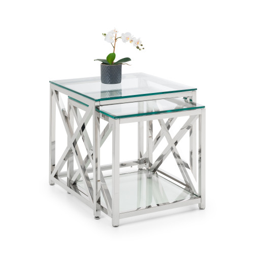 Miami Stainless Steel with Tempered Glass Top Nest of Tables (D55 x W55 x H55)