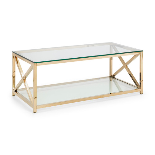 Miami Polished Gold Finish with Tempered Glass Top Coffee Table  (D60 x W45 x H120)