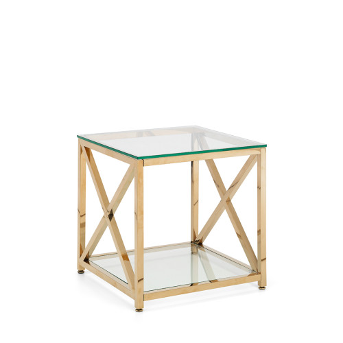 Miami Polished Gold Finish with Tempered Glass Top Lamp Table (D55 x W55 x H55)