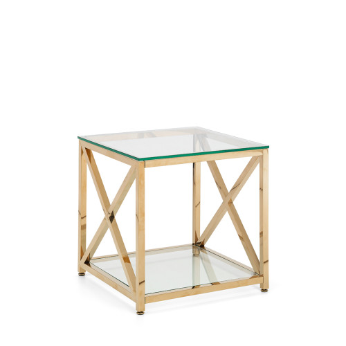 Miami Polished Gold Finish with Tempered Glass Top Lamp Table (D55 x W55 x H55cm)