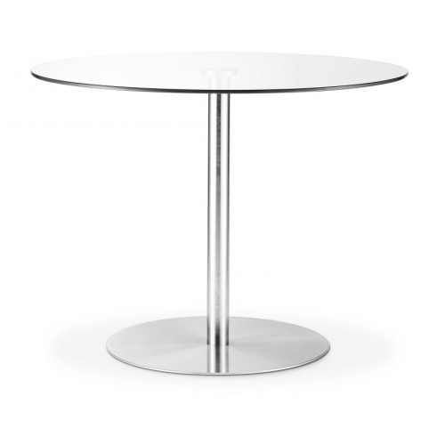Milan Glass Top Round Dining Table with Brushed Steel Base (D100 x W100 x H76cm)