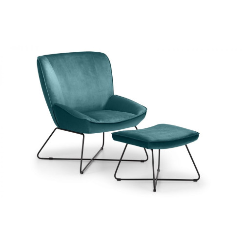 Milo Teal Velvet Fabric with a Black Metal Frame Accent Chair and Stool (D77 x W73 x H90)