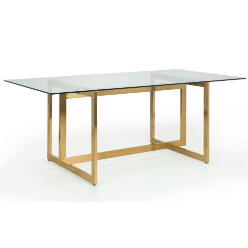 Minori Glass with Brushed Gold Finish Dining Table (D100 x W200 x H76)