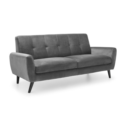 Monza Grey Velvet 3 Seater Sofa (D81 x W192 x H83cm)