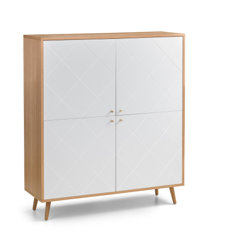 Moritz White and Oak Veneer with Brass Handles 4 Door Cabinet (D40 x W118 x H135)