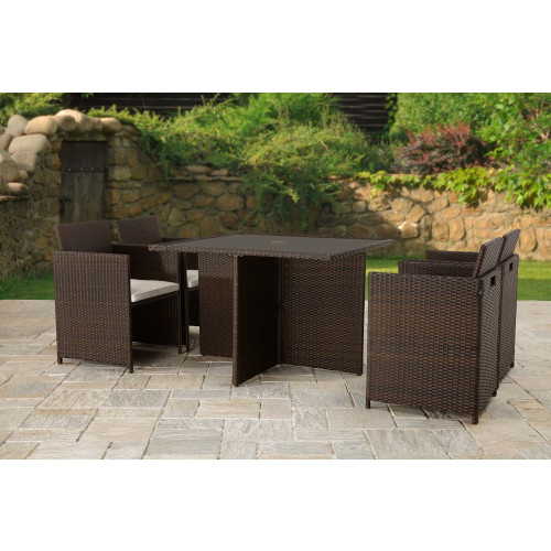 Nevada Rattan 4 Seater Cube Set - Brown