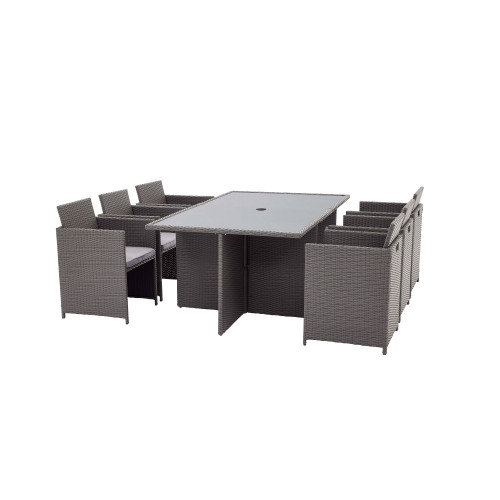 Nevada Rattan 6 Seater Cube Set - Grey