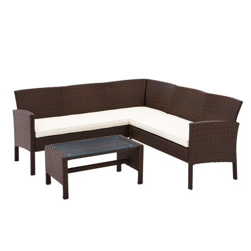 Nevada Rattan L Corner Sofa Set - Brown