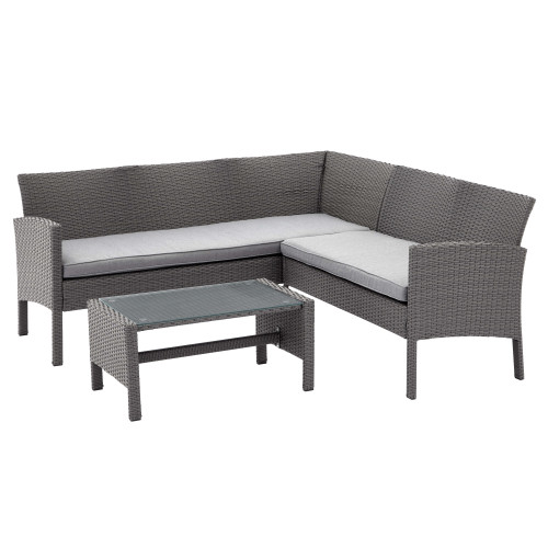 Nevada Rattan L Corner Sofa Set - Grey