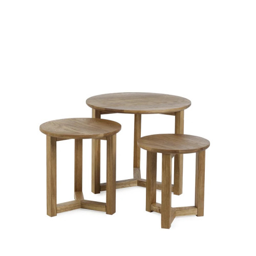 Nidri Oak Nest of 3 Tables (D50 x W50 x H42cm)