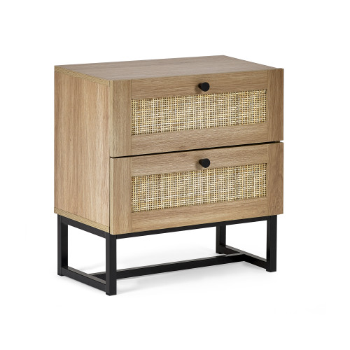 Padstow Rattan Oak Finish 2 Drawer Bedside  (D30 x W50 x H55cm)