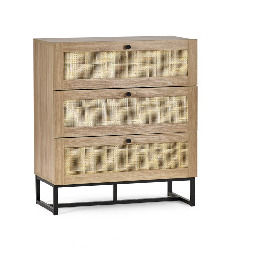 Padstow Rattan Oak Finish 3 Drawer Chest  (D40 x W80 x H90cm)