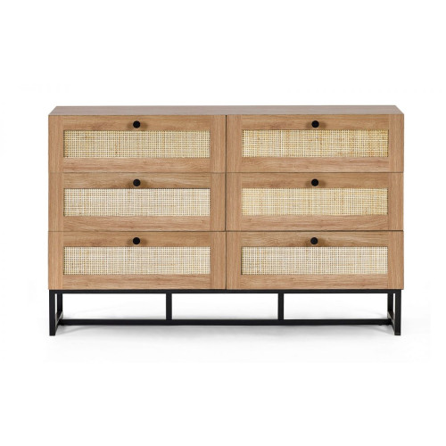 Padstow Rattan Oak Finish 6 Drawer Wide Chest (D40 x W120 x H75cm)