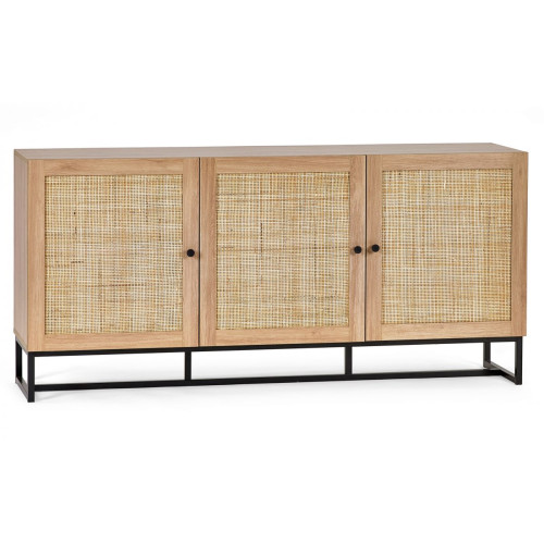 Padstow Oak Rattan 3 Door Sideboard (D40 x W160 x H75)