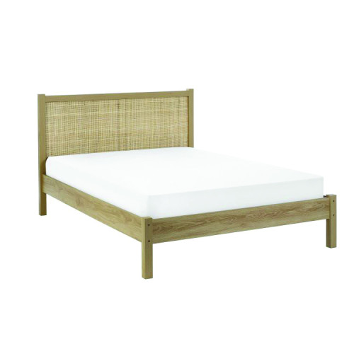 Padstow Oak Rattan LFE Wooden Bed - Double (D212 x W145 x H100cm)