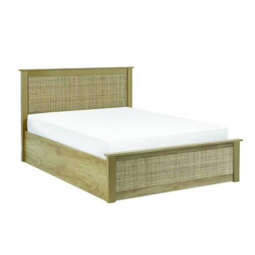 Padstow Oak Rattan Wooden Lift Up Storage Bed - Double (D206 x W151 x H106cm)