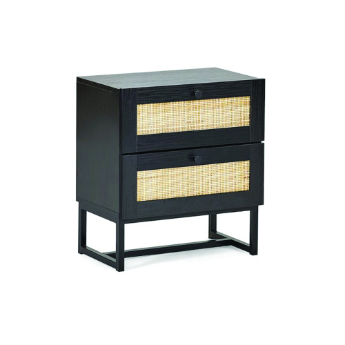 Padstow Black Rattan 2 Drawer Bedside (D30 x W50 x H55cm)